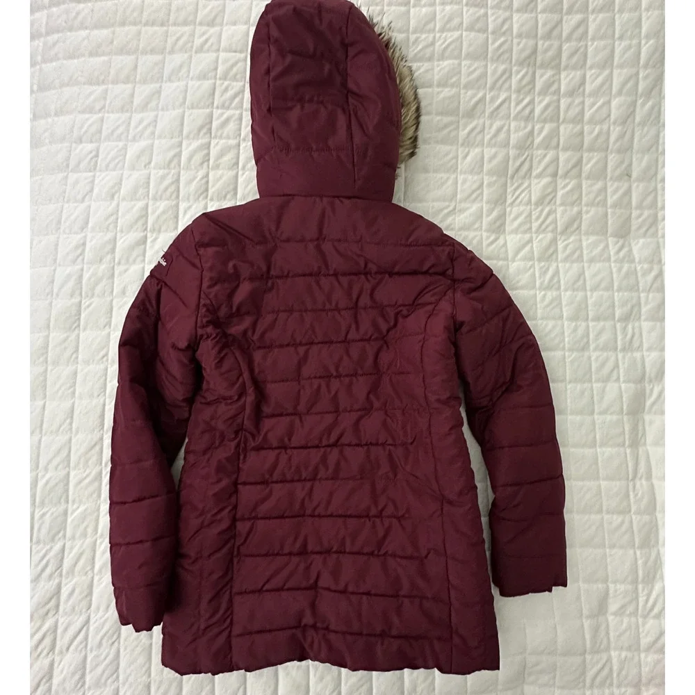 Abercrombie Kids Puffer Coat 13/14 Burgundy Hooded Faux Fur Trim Sherpa Parka